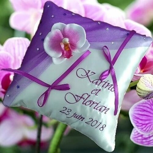 Coussin d'alliances - mariage thème zen en violet (ou autre) avec orchidées