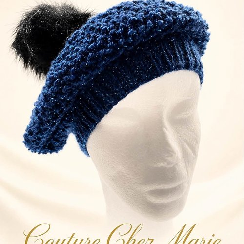 Béret femme taille unique tricot et son pompon amovible