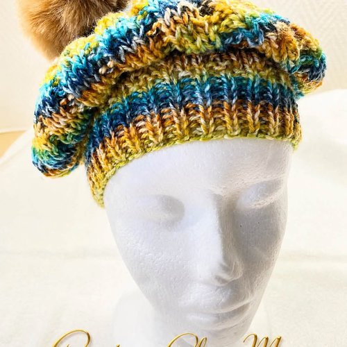 Béret femme multicolore tricot main taille unique