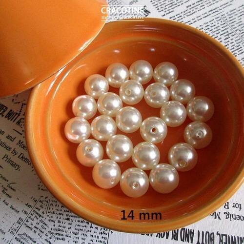 5 perles ivoire nacrées acrylique 14 mm