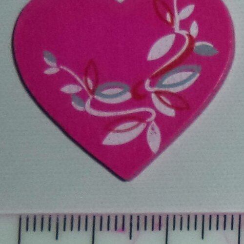 Coeur en bois rose avec motifs neuf largeur 3 cm 