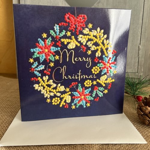 Carte postale " couronne de noël " et son enveloppe