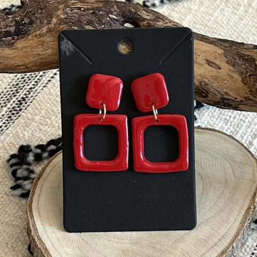 Boucle d'oreille carré "carmin"
