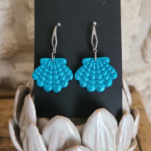 Boucle d ' oreille coquillage azur