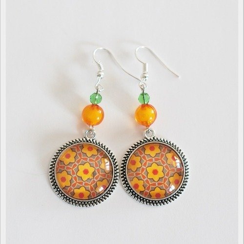 Boucles d'oreilles hameçon cabochon