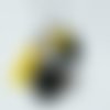 Collier bola de grossesse noir et jaune avec chaîne plaquée argent, étoile et sequin émaillés, pompon 