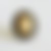 Bague ovale rétro cabochon en pierre fine jaspe beige  sur monture en laiton couleur bronze 
