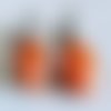 Boucles d'oreilles rétro cabochon orange nacré, attaches dormeuses en laiton bronze 
