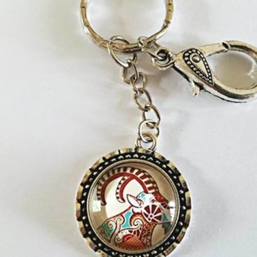 Bijou de sac/porte clés signe du zodiaque "capricorne" avec cabochon en verre, mousqueton ciselé et anneau 