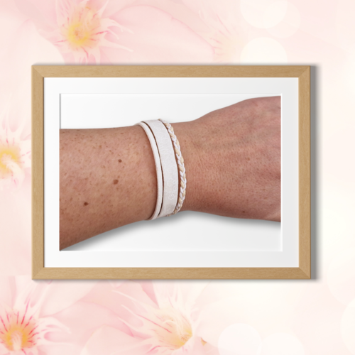 Bracelet liberty tissu, suédine, coton, aux motifs fleuris, couleur écru, beige, blanc