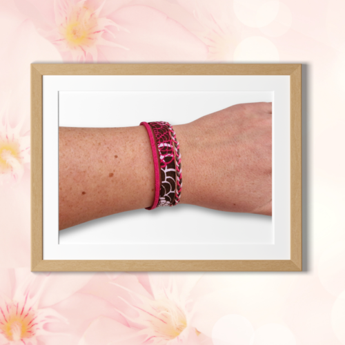Bracelet liberty tissu, suédine, coton, aux motifs colorés, couleur fuchsia, rose, marron, parme