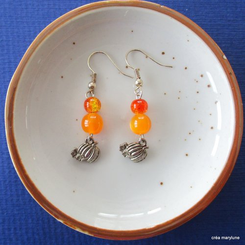 Boucles d'oreilles citrouilles oranges - halloween - crochets en acier chirurgical