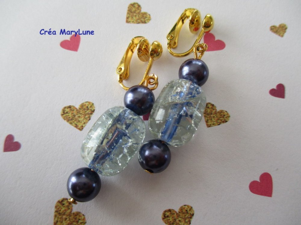 Boucles d'oreilles clips pour oreilles non percées bleues - Un grand marché
