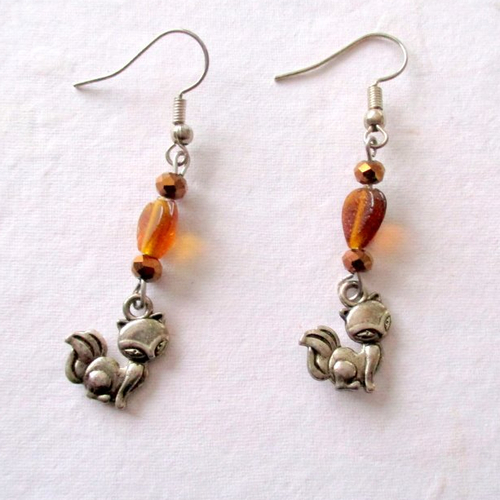Boucles d'oreilles petit renard brun