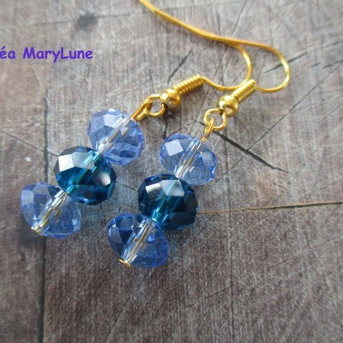 Boucles d'oreilles à crochets en acier chirurgical verre bleu -1754866