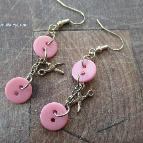 Boucles d'oreilles à crochets en acier chirurgical rose et argent- collection boutons - 1911764
