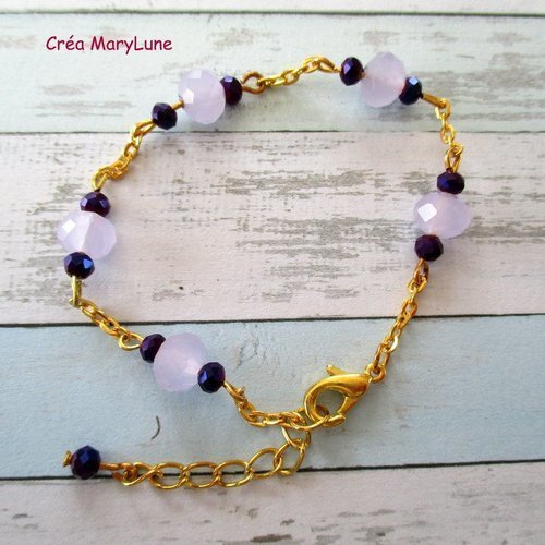 Bracelet en perles de verre à facettes de couleur violette - 2042678