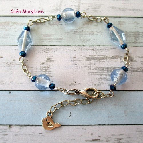 Bracelet en perles de verre de couleur bleue en forme de losange et ronde - 2042698