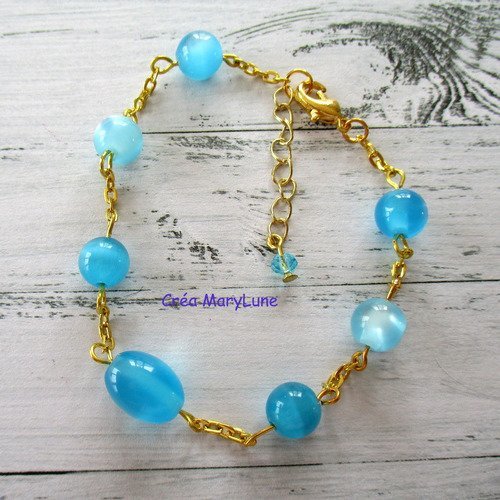 Bracelet de perles oeil de chat de couleur bleu - 2137263