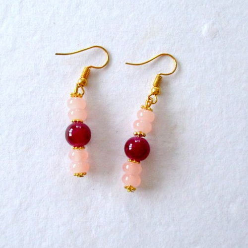 Boucles d'oreilles jade prune et perle rose