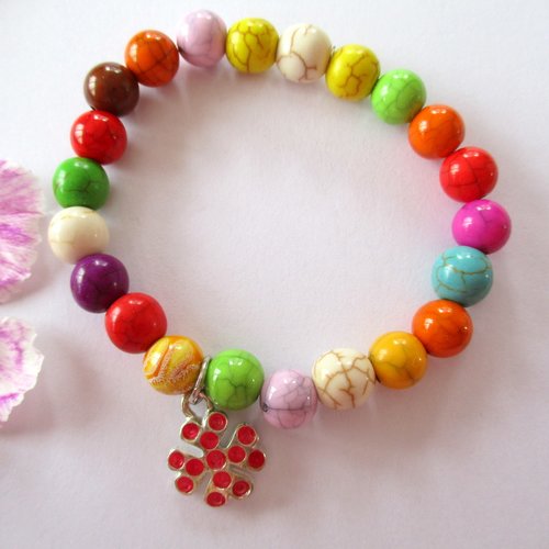 Bracelet de plage et d'été perles howltite multicolores. pour femme ou enfant - 2834850