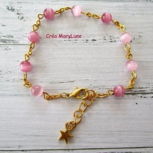 Bracelet en perles oeil de chat rose  - 2740304