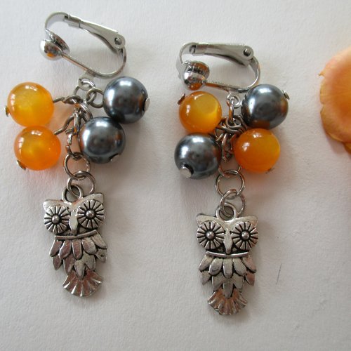 Vendu ugm clips boucles d'oreilles chouette aux couleurs d'halloween