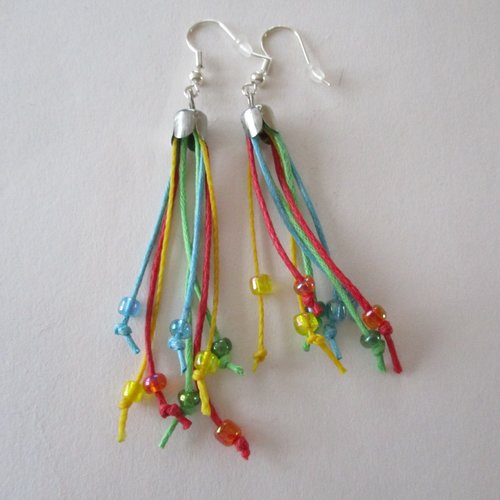 Boucles d'oreilles en cordon coton multicolore - crochets en acier chirurgical