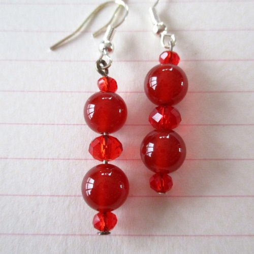 Boucles d'oreilles cornaline rouge - crochets en acier chirurgical 