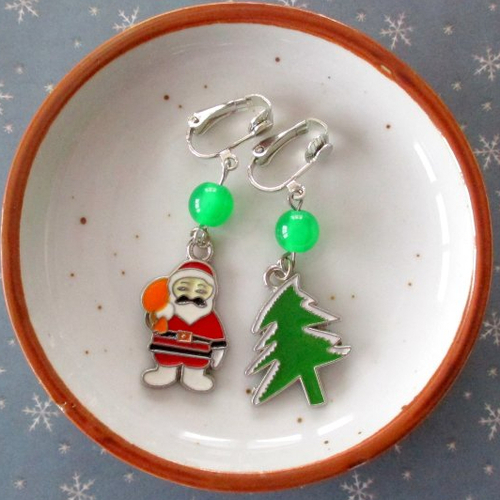 Clips boucles d'oreilles sapin et père noël