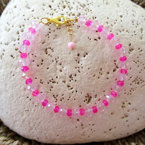 Bracelet en perles rose et intercalaire fuchsia - 17 cm - 3115710