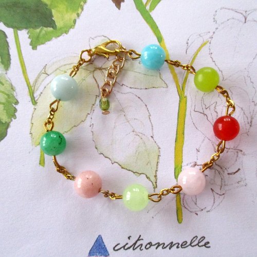 Bracelet d'agate véritable multicolore