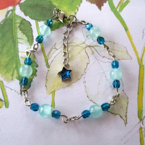 Bracelet agate bleu/vert, et cristal de roche