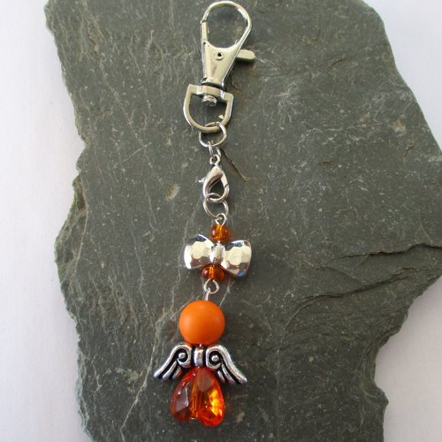 Porte clés transformable en pendentif ange orange de fête des mères