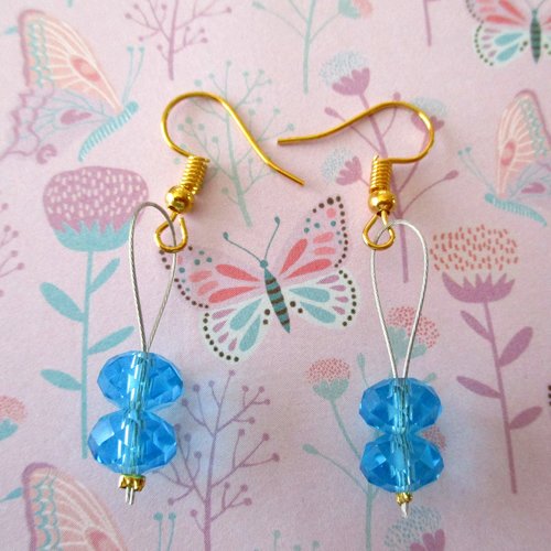 Boucles d'oreilles duo de perles turquoise - crochet en acier chirurgical - 3135051