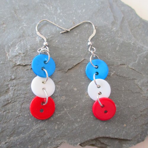 Boucles d'oreilles. bleu, blanc et rouge,  - crochets en acier inoxydable