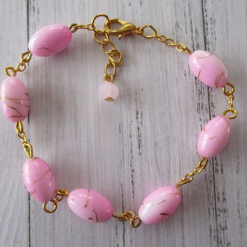 Bracelet à perles olives rose et dorée