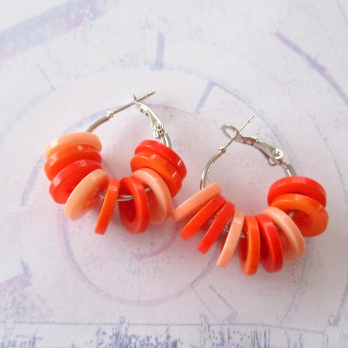 Boucles d'oreilles petite créole boutons orange