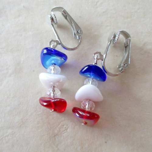 Clips boucles d'oreilles bleu, blanc, rouge pour supporter vos sportifs préférés