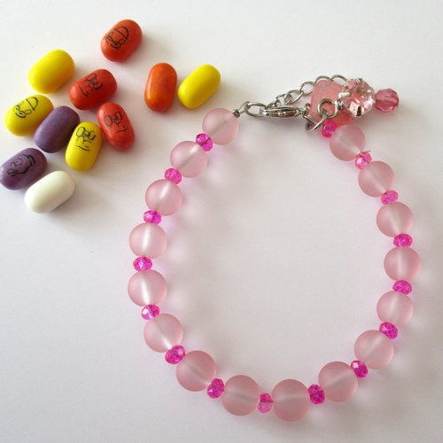 Bracelet en perles de verre rose givrées et fuchsia