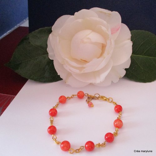 Bracelet en petites perles de jade orange
