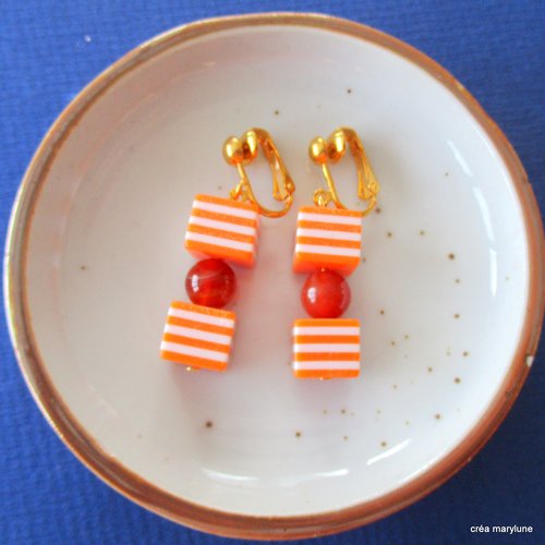 Clips boucles d'oreilles amusante, orange et cornaline