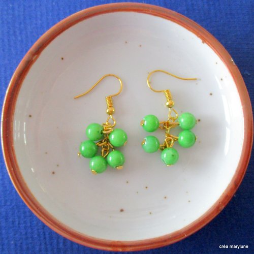 Boucle d'oreilles chainette et perles de jade verte