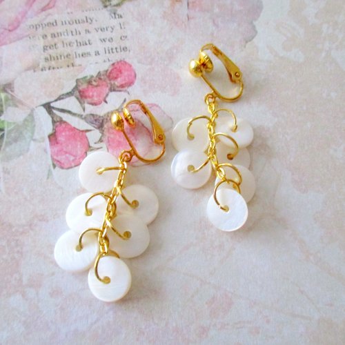 Clips boucles d'oreilles sequins de nacre