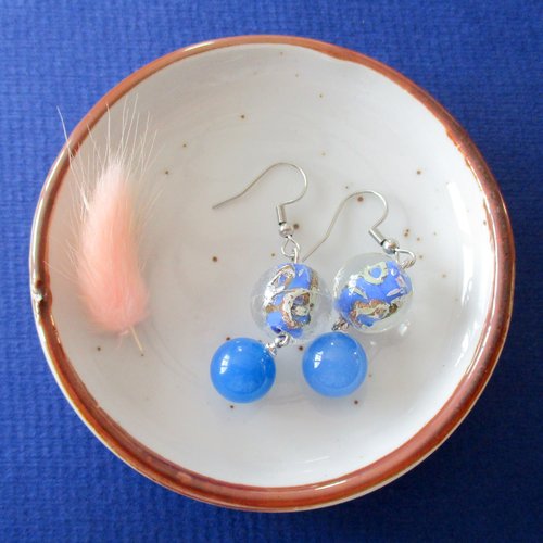 Boucles d'oreilles crochet, bleu et bleu à inclusions argent