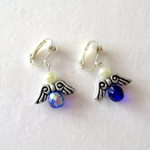 Clips boucles d'oreilles petit ange bleu