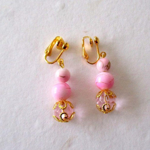 Clips boucles d'oreilles trio de rose en mélange avec du doré