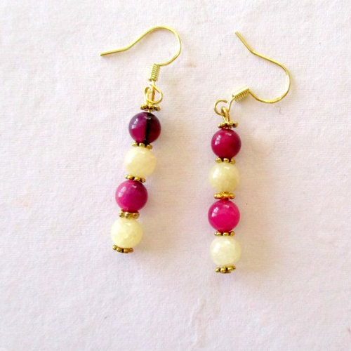 Boucles d'oreilles jade coquille d'œuf et prune