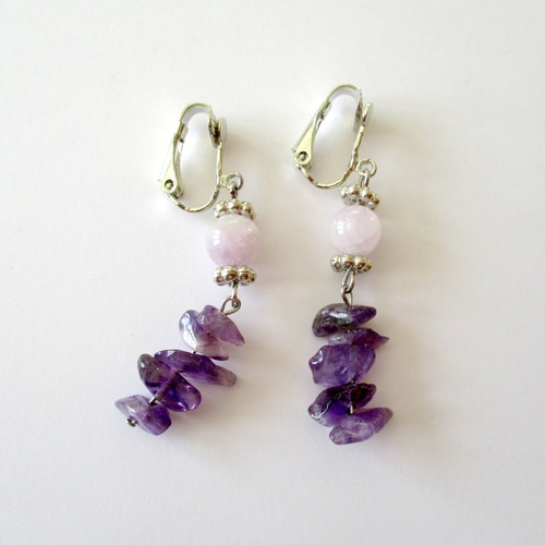 Clips boucles d'oreilles jade et améthyste