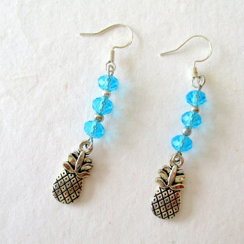 Boucles d'oreilles trio de perles bleu turquoise et ananas